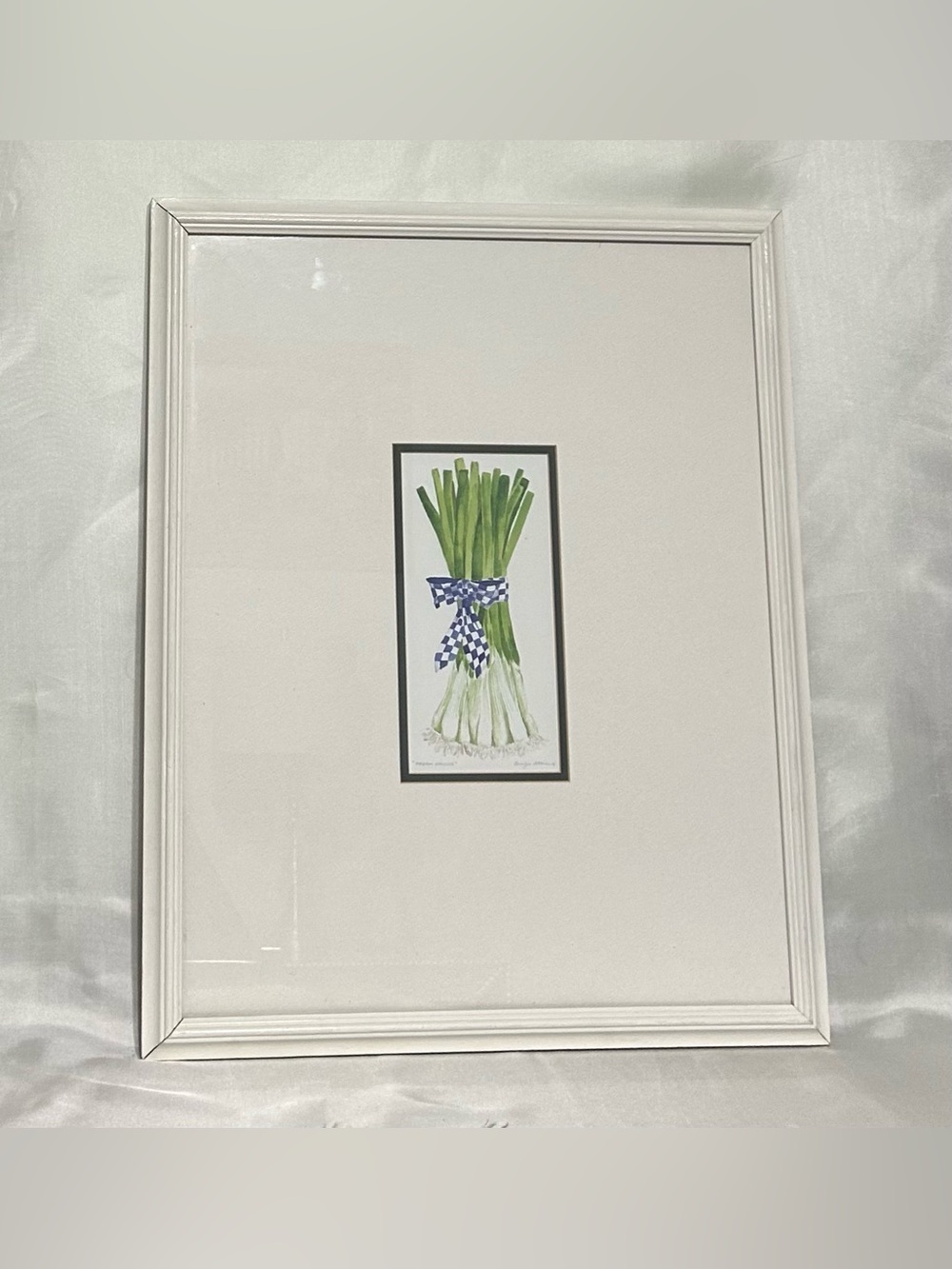 VTG Framed Painting “Fresh Onions” Green & White